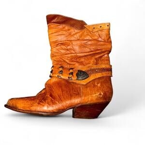 VTG 70s Endicott Johnson Caramel Genuine Leather Slouch Boho Western Boots 7.5